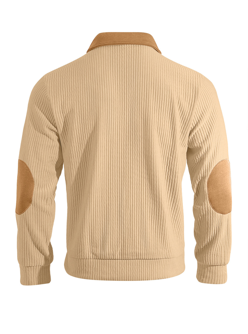 AZUKI beige and tan quarter-zip knit pullover, back product view