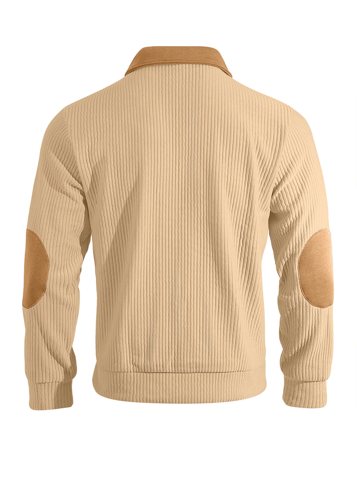AZUKI beige and tan quarter-zip knit pullover, back product view