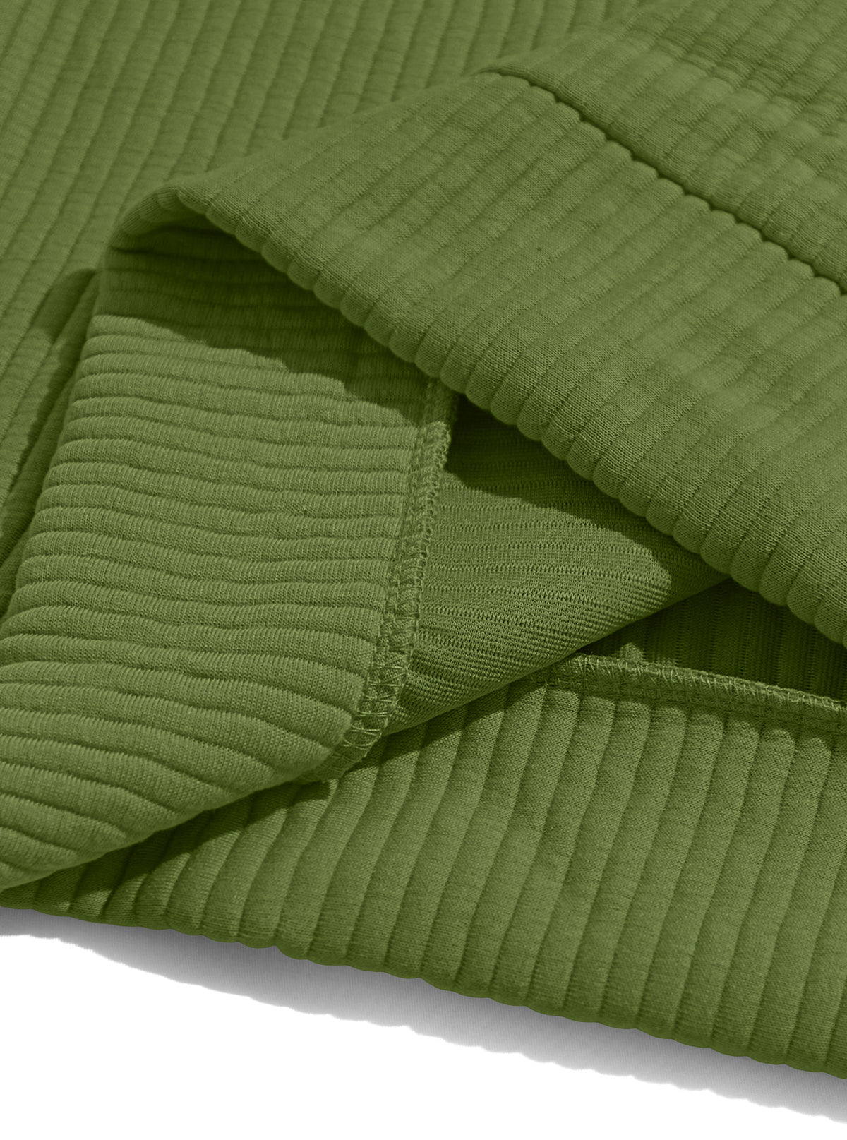 AZUKI olive green ribbed-knit hem close-up