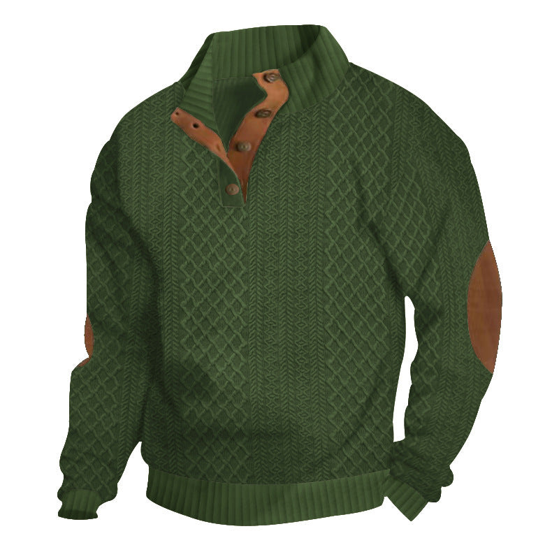 Army Green textured stand-collar pullover product view