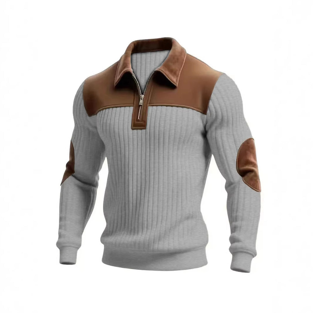 AZUKI Men's Color-Block Ribbed Long-Sleeve Half-Zip Polo product photo