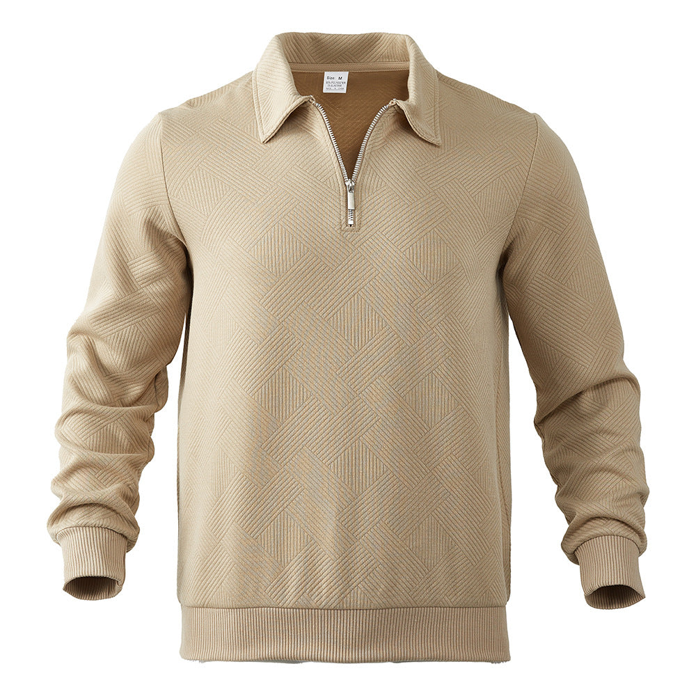 Khaki textured quarter-zip collared pullover product view