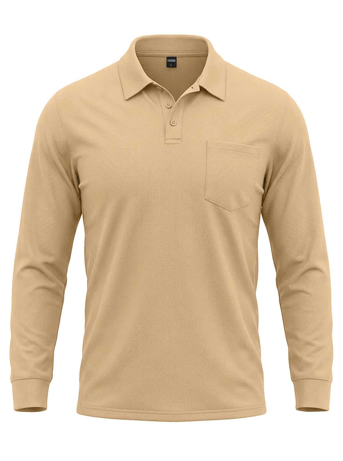 AZUKI khaki long sleeve pocket polo, product color reference