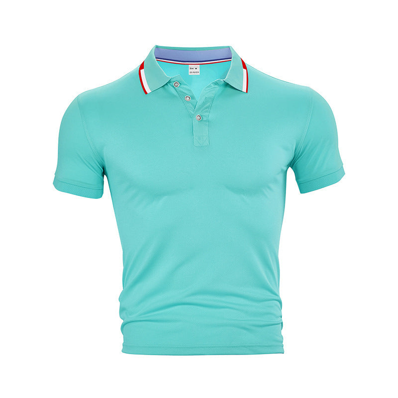 AZUKI aqua blue contrast-tipped short sleeve polo, product color reference