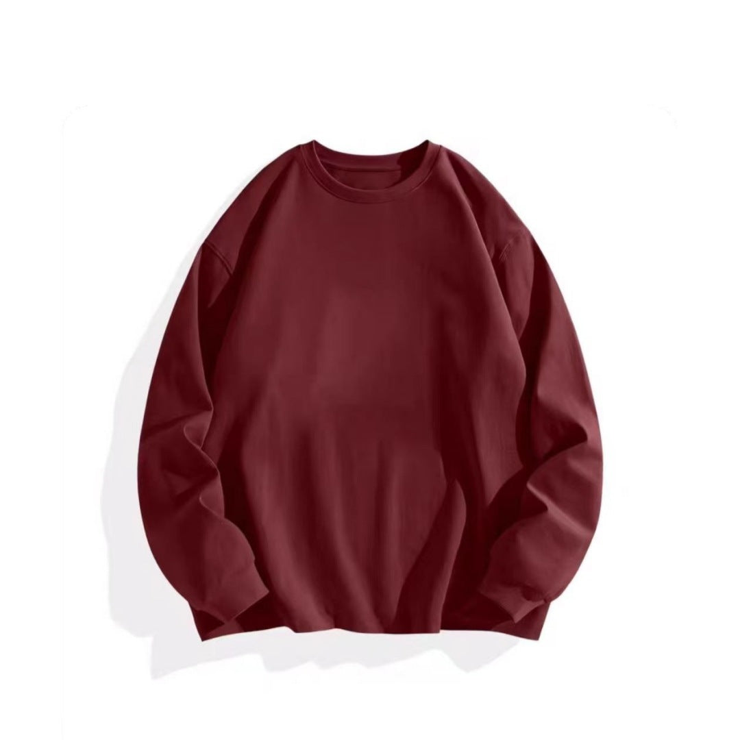 Burgundy 400G style long-sleeve crewneck top shown flat