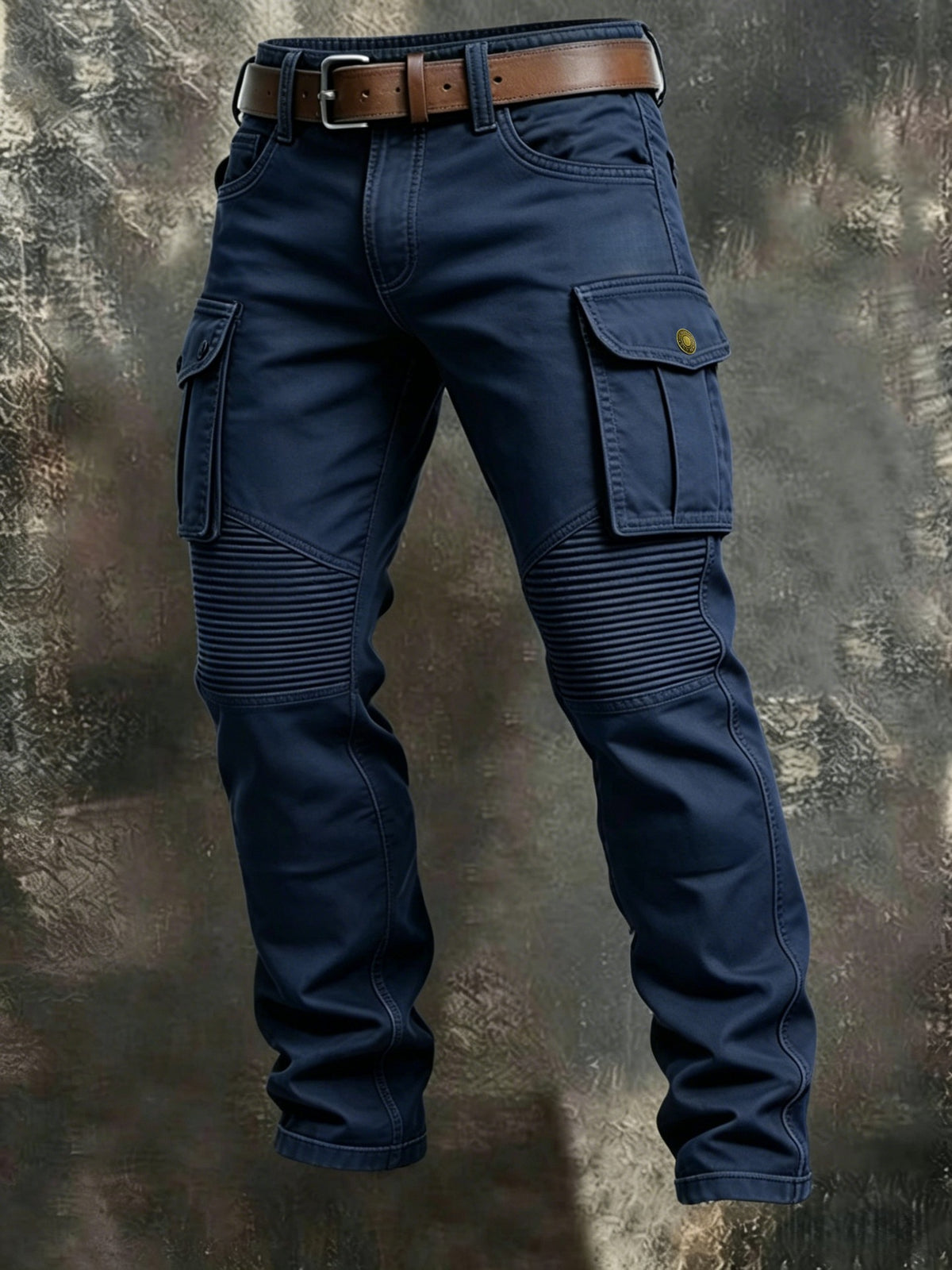 AZUKI Men's Cargo Pants with Ribbed Knee Panels - Navy product photo
