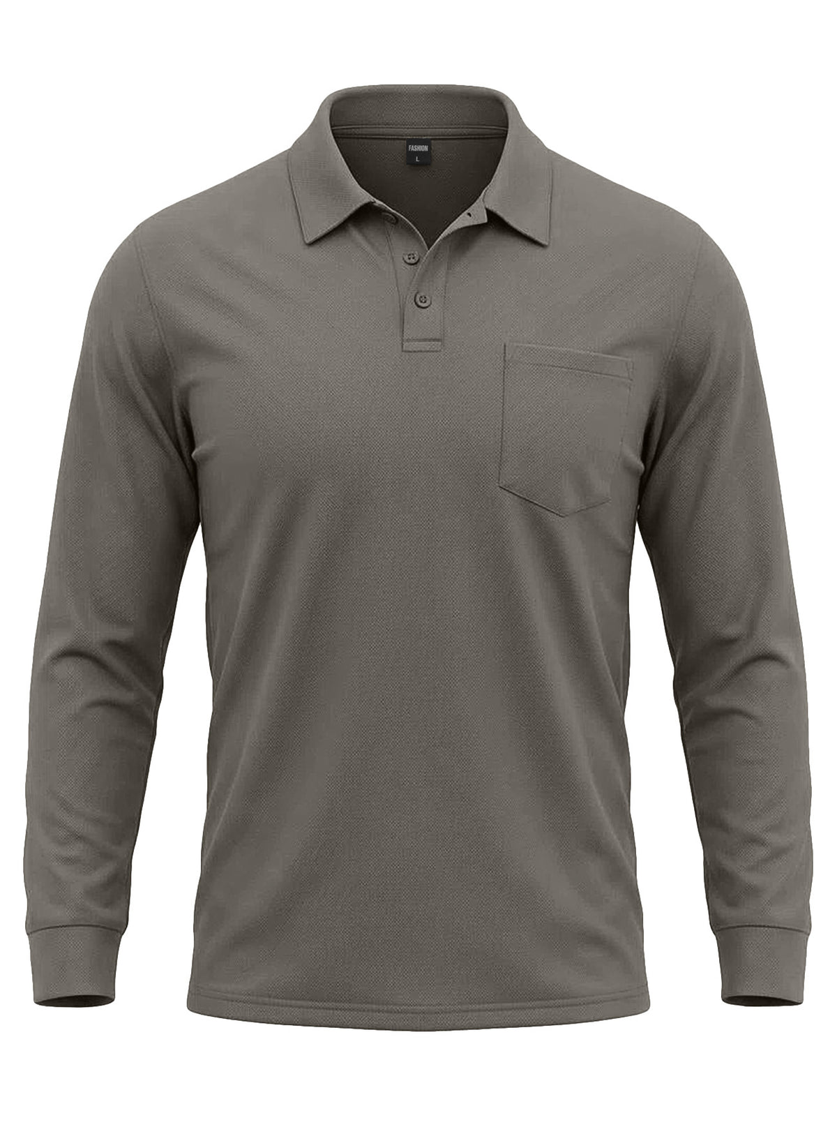 AZUKI warm gray long sleeve pocket polo, product color reference