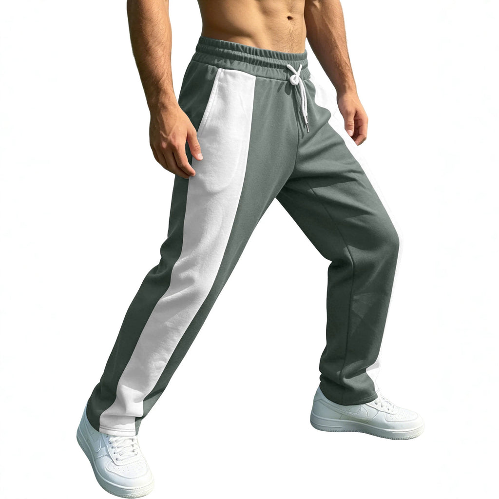 Adult model wearing AZUKI gray and white colorblock drawstring pants