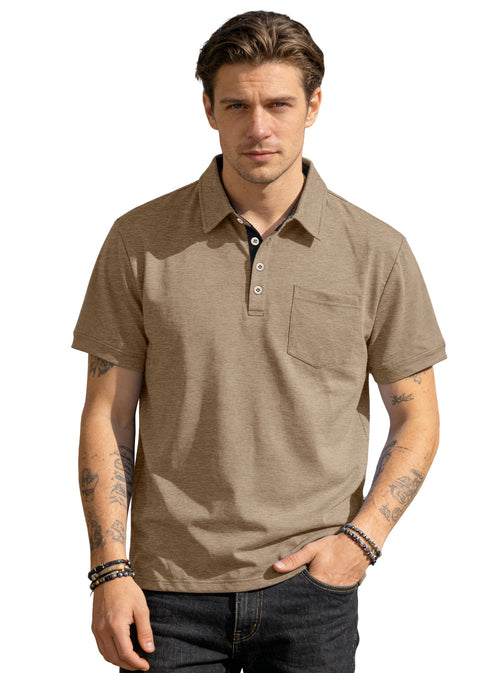 AZUKI Men's Cotton-Blend Short-Sleeve Pocket Polo - Heather Camel product photo