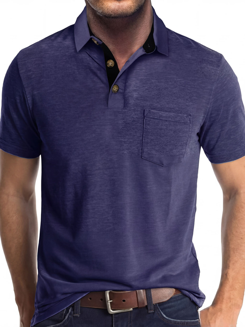 AZUKI Men's Short Sleeve Pocket Polo Shirt - Navy