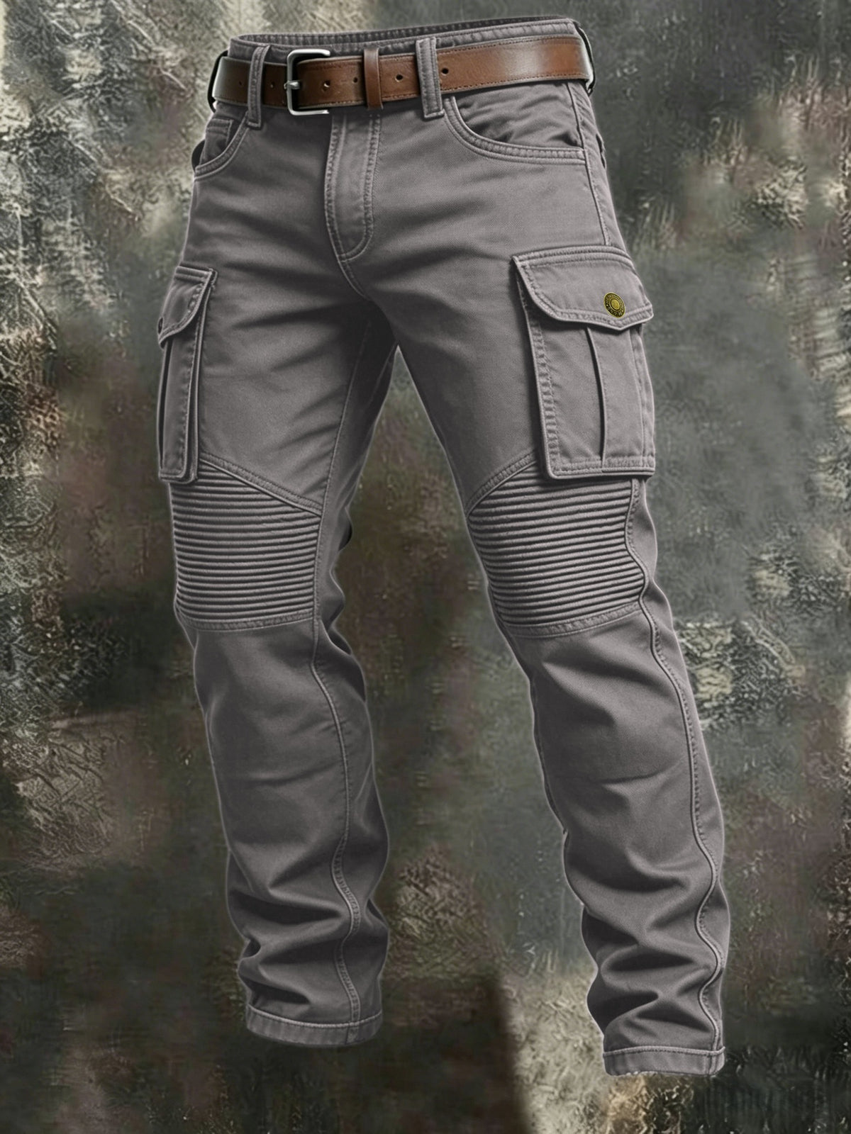 AZUKI Men's Cargo Pants with Ribbed Knee Panels - Gray product photo