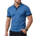 AZUKI Men's Heathered Polo Shirt with Contrast Cuffs - PDD-SDPL03-Blue