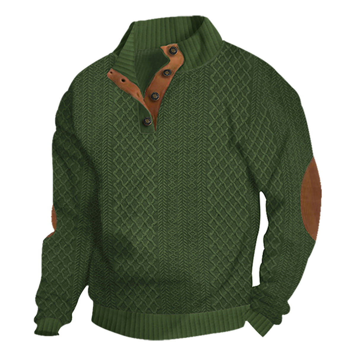 AZUKI Army Green four-button jacquard pullover, original product color view
