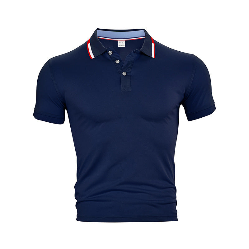 AZUKI navy blue contrast-tipped short sleeve polo, product color reference