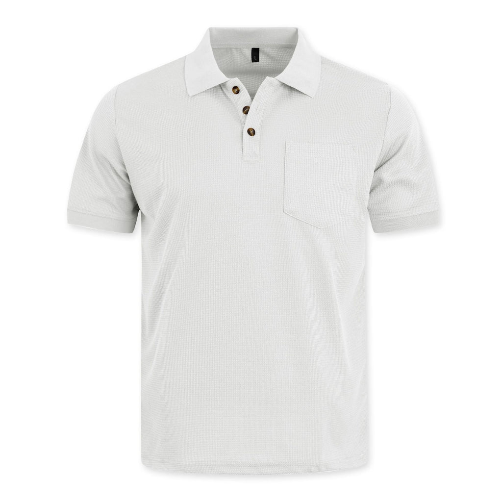 White waffle pocket polo, original front product photo