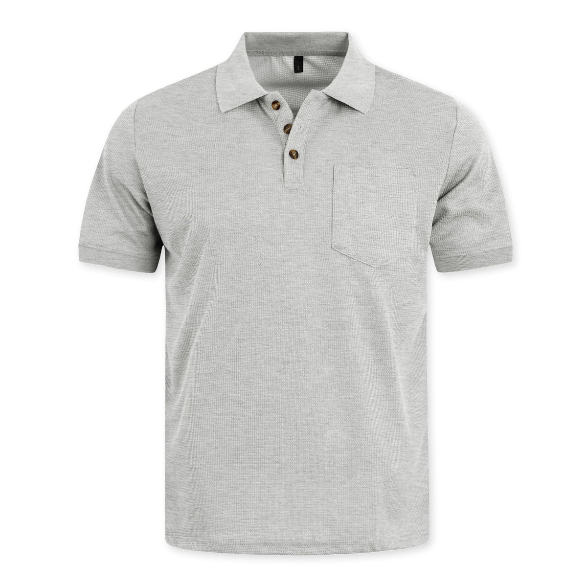 Light gray waffle pocket polo, original front product photo