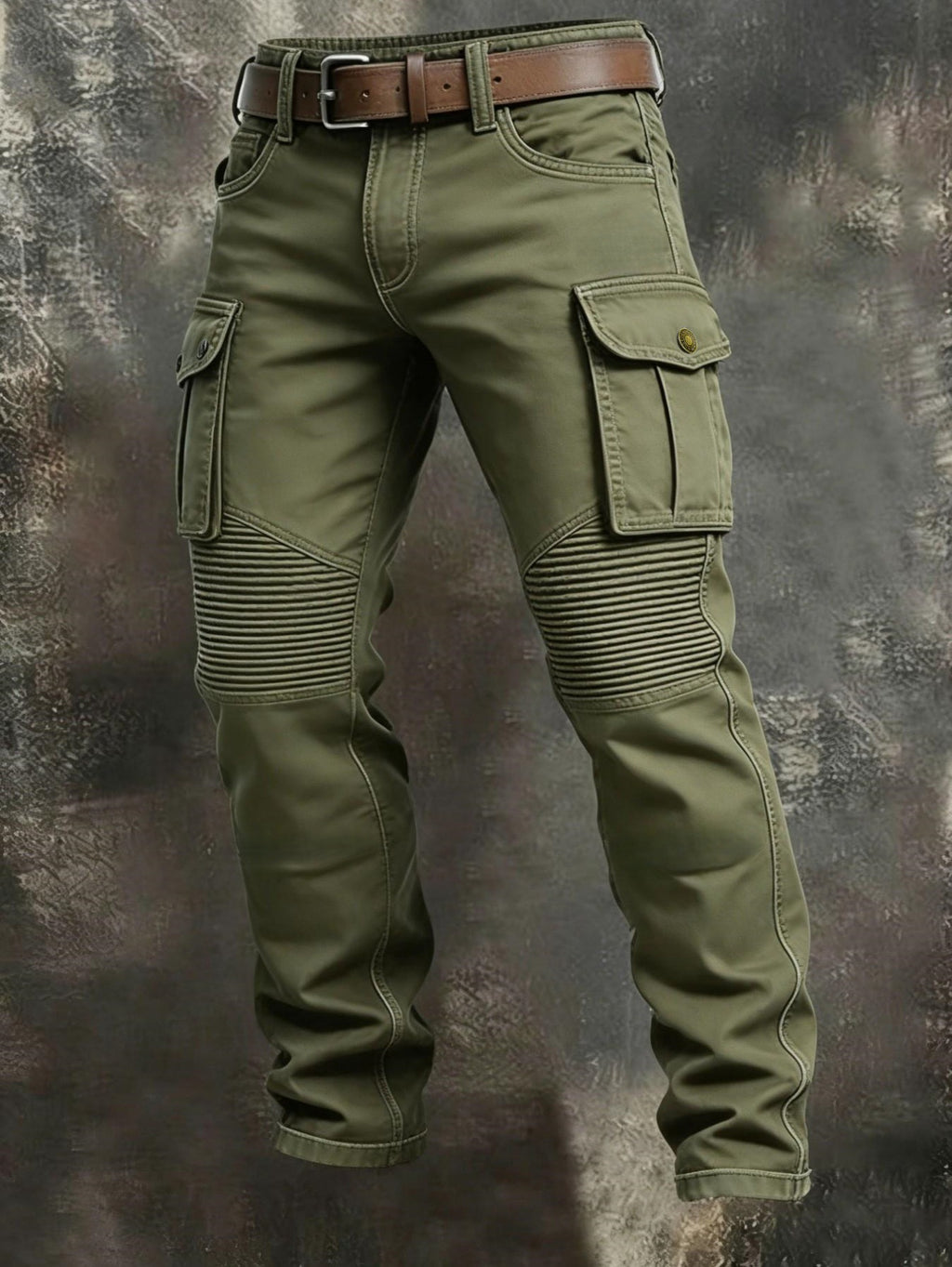 AZUKI Men's Cargo Pants with Ribbed Knee Panels - Army Green product photo