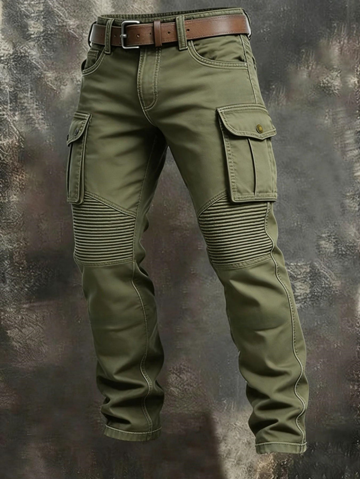 AZUKI Men's Cargo Pants with Ribbed Knee Panels - Army Green product photo