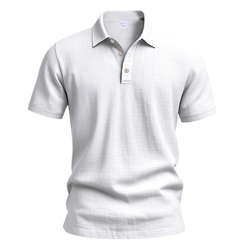 AZUKI white linen-blend short sleeve polo, product front view