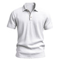AZUKI white linen-blend short sleeve polo, product front view