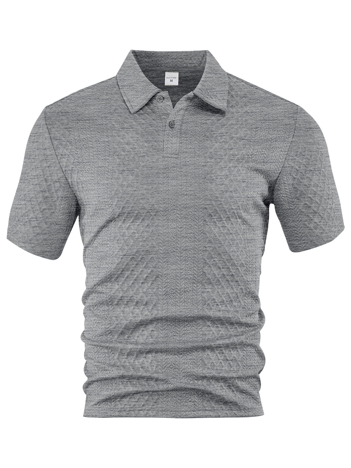 Light gray geometric jacquard two-button polo shirt, front product view