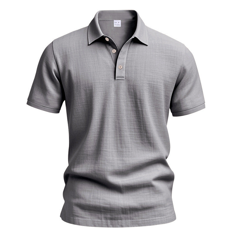 AZUKI light gray linen-blend short sleeve polo, product front view