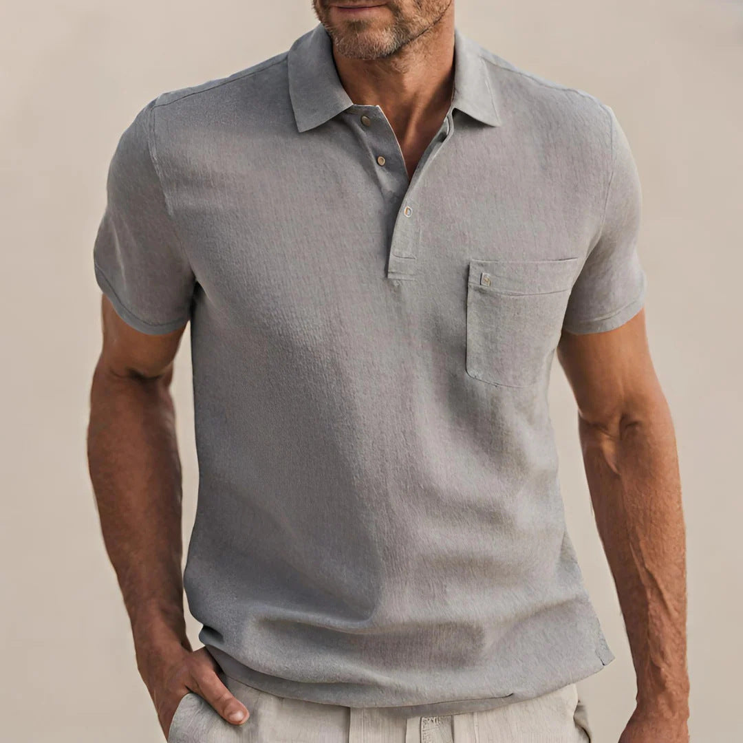 AZUKI Men's Short Sleeve Button-Placket Pocket Polo Shirt - DXP-6-Gray