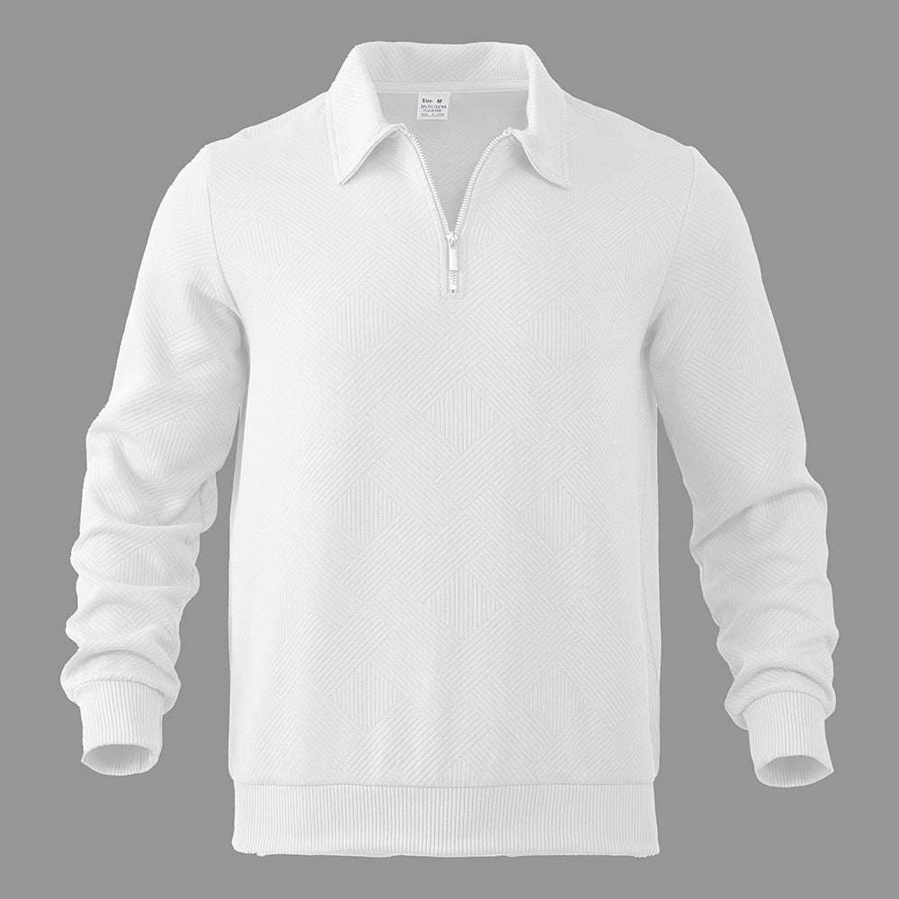White textured quarter-zip collared pullover product view