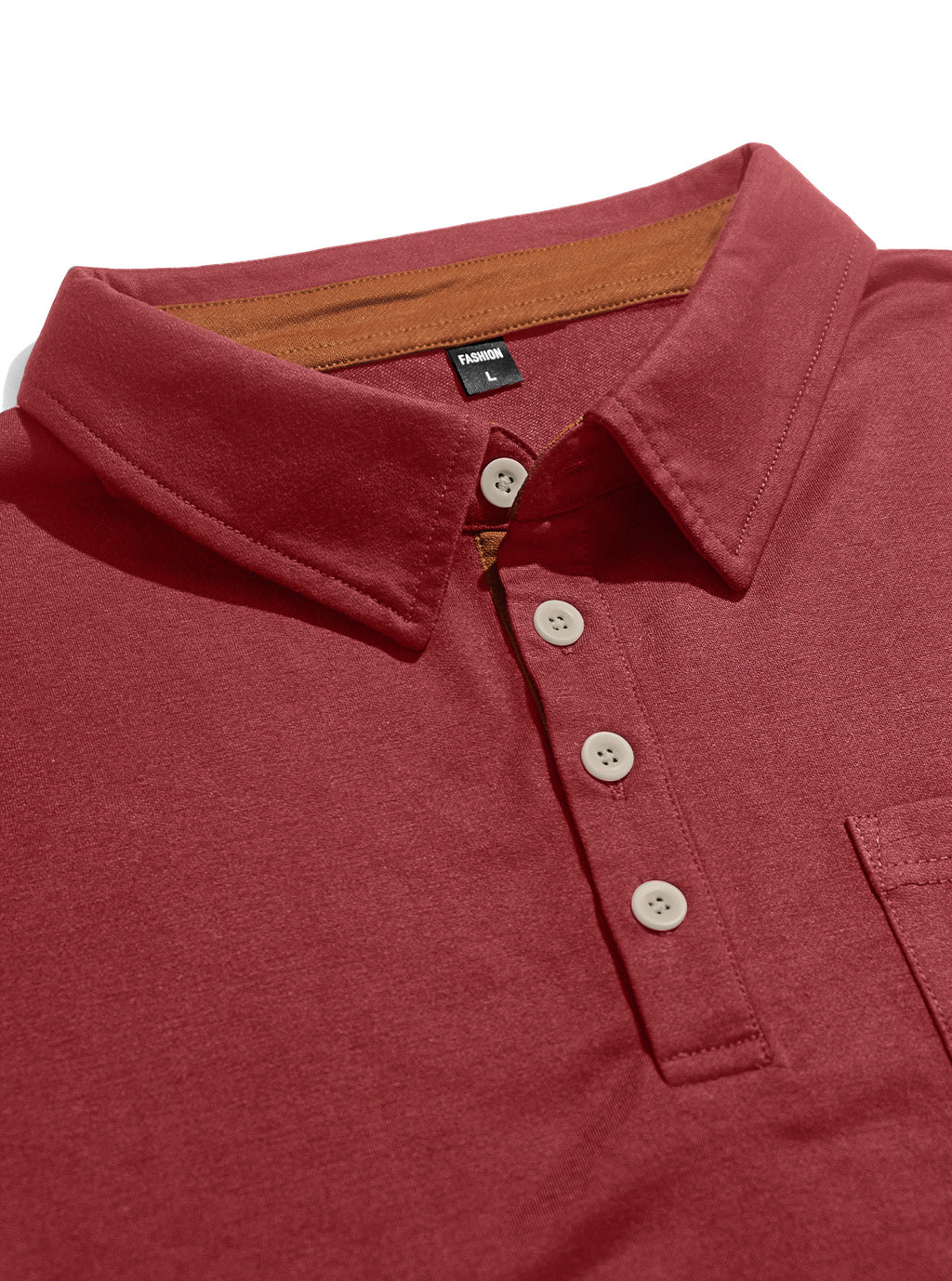AZUKI cotton-blend four-button pocket polo - Original four-button collar and tan inner facing