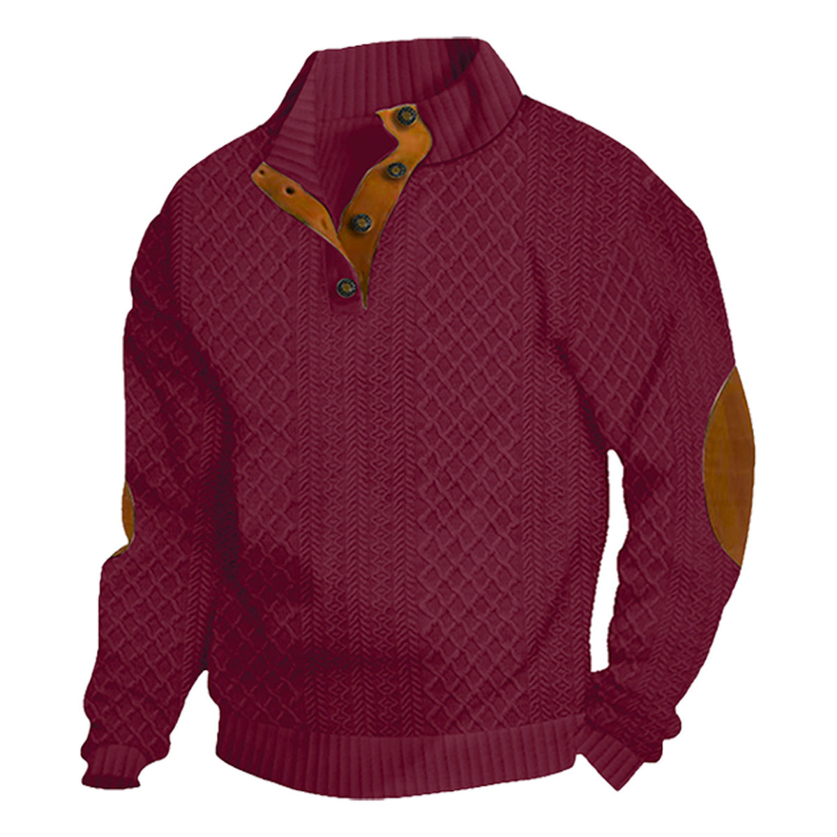 AZUKI Burgundy four-button jacquard pullover, original product color view