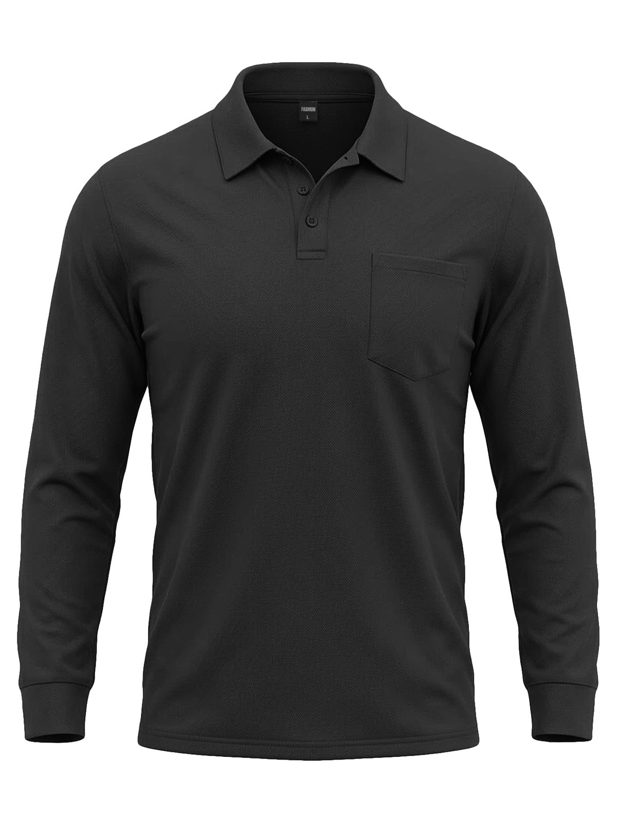 AZUKI black long sleeve pocket polo, product color reference