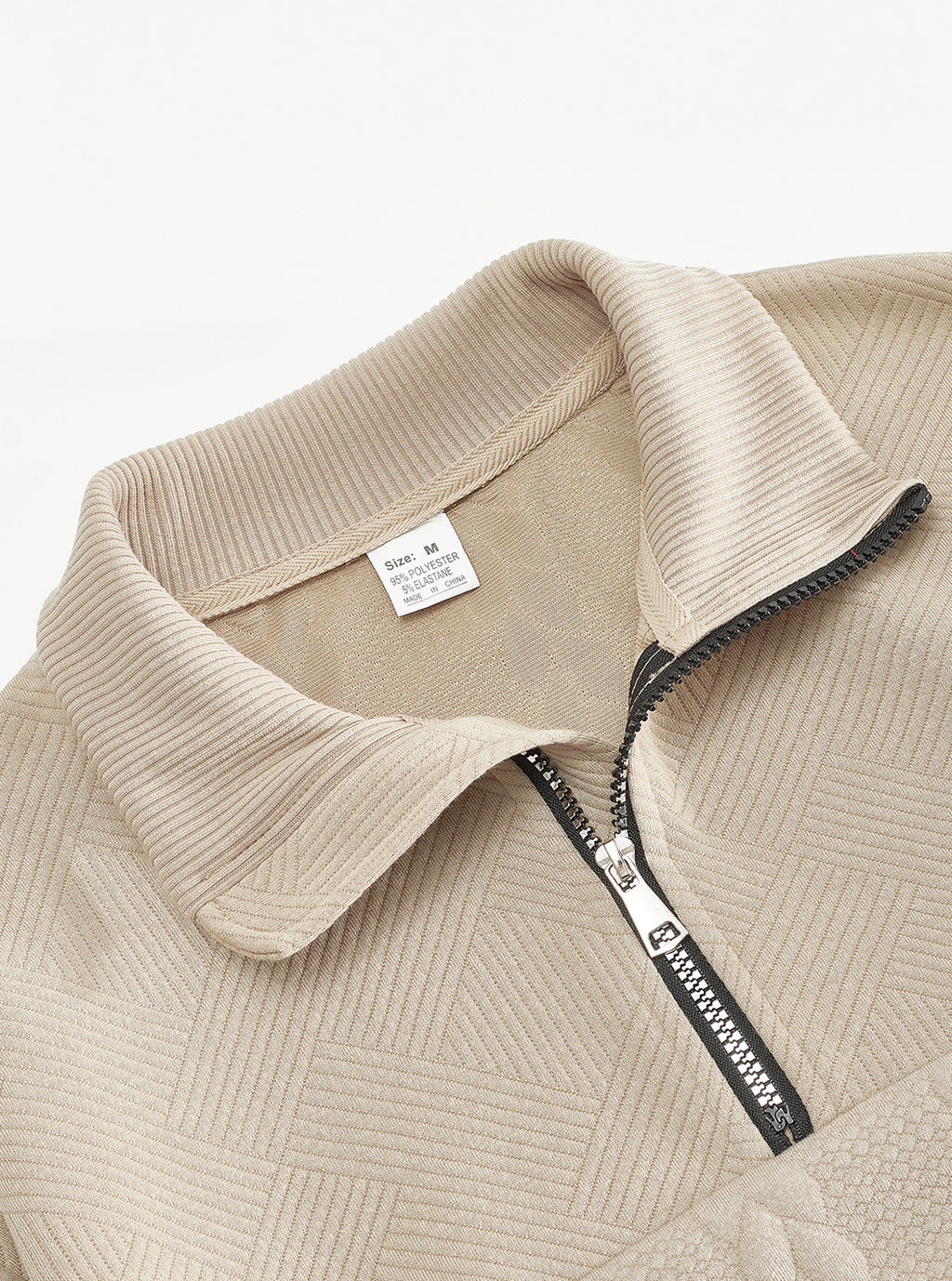 AZUKI Khaki quarter-zip collar and geometric jacquard detail