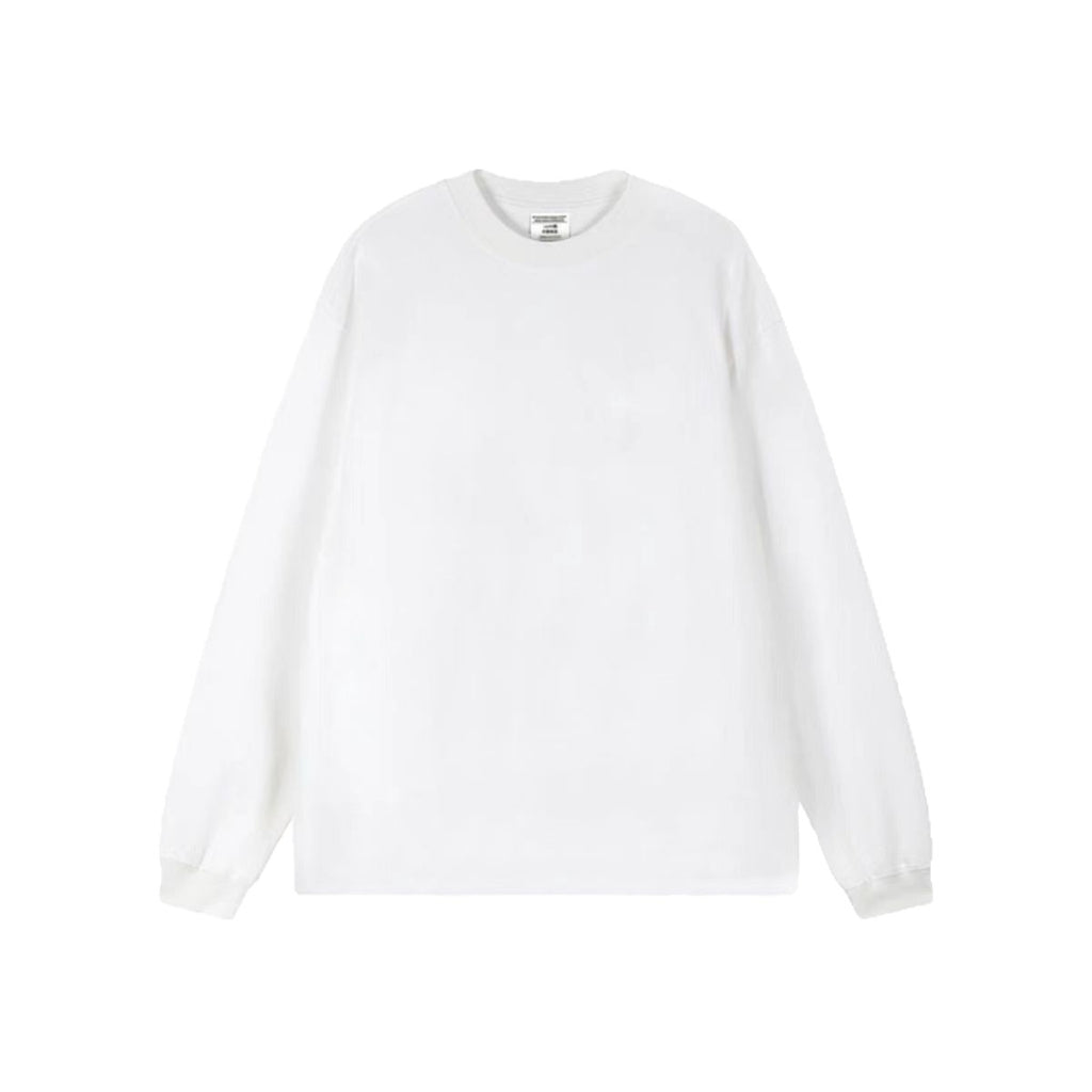 White long-sleeve crewneck top shown flat