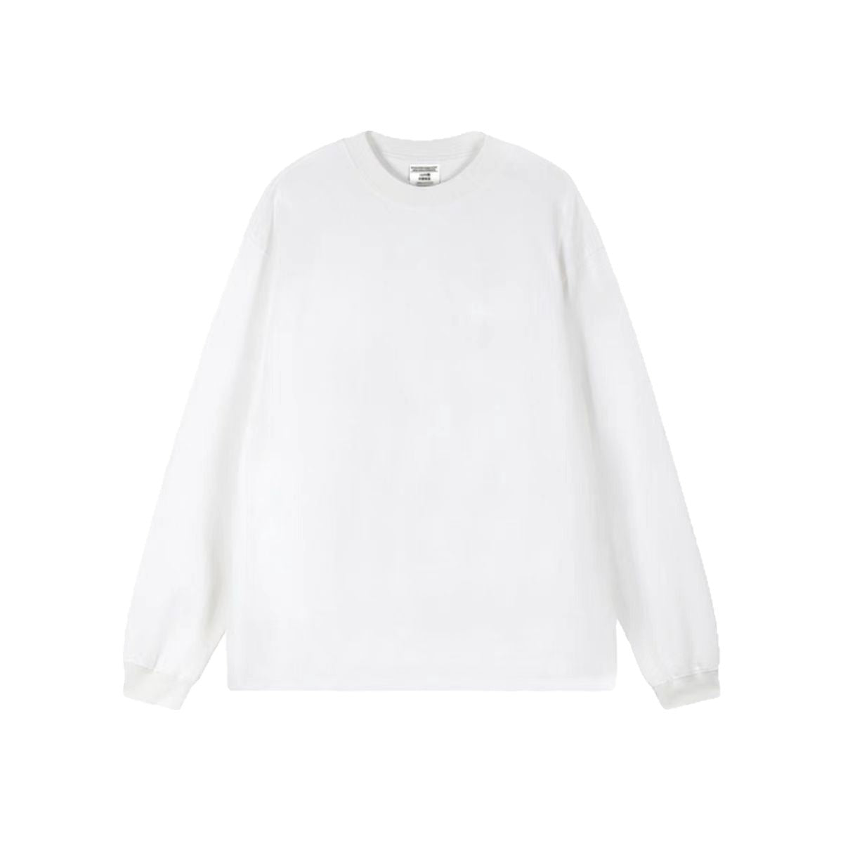 White long-sleeve crewneck top shown flat
