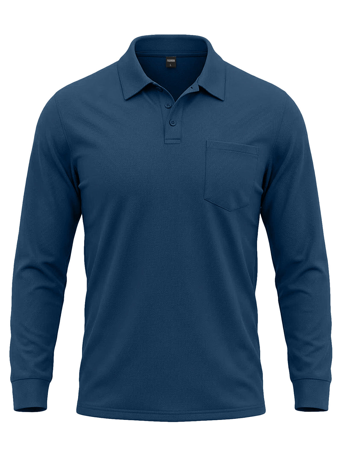 AZUKI navy blue long sleeve pocket polo, product color reference
