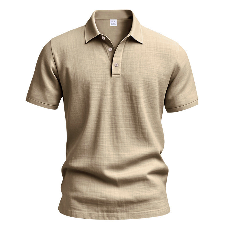 AZUKI khaki linen-blend short sleeve polo, product front view