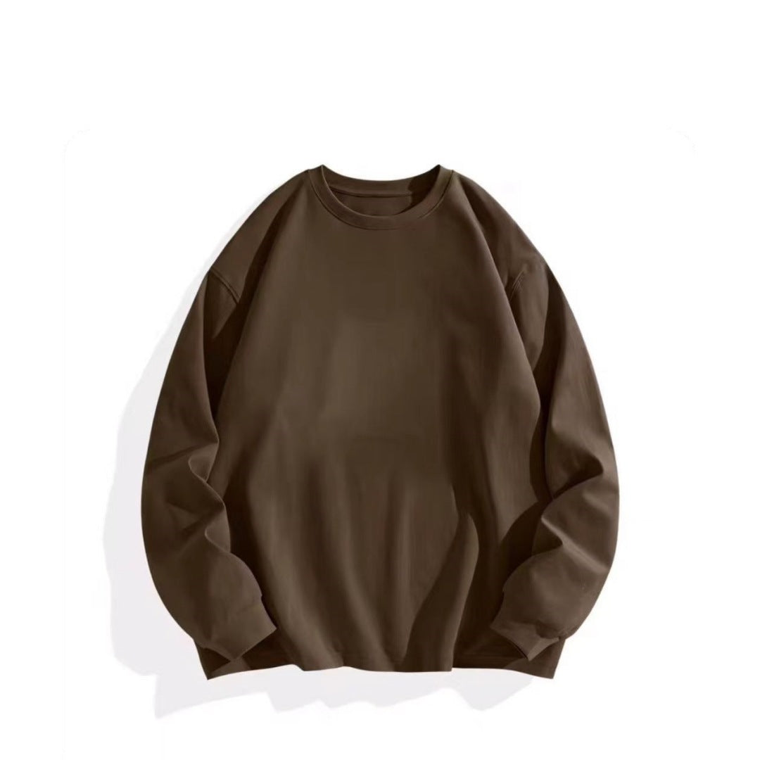 Dark brown 400G style long-sleeve crewneck top shown flat