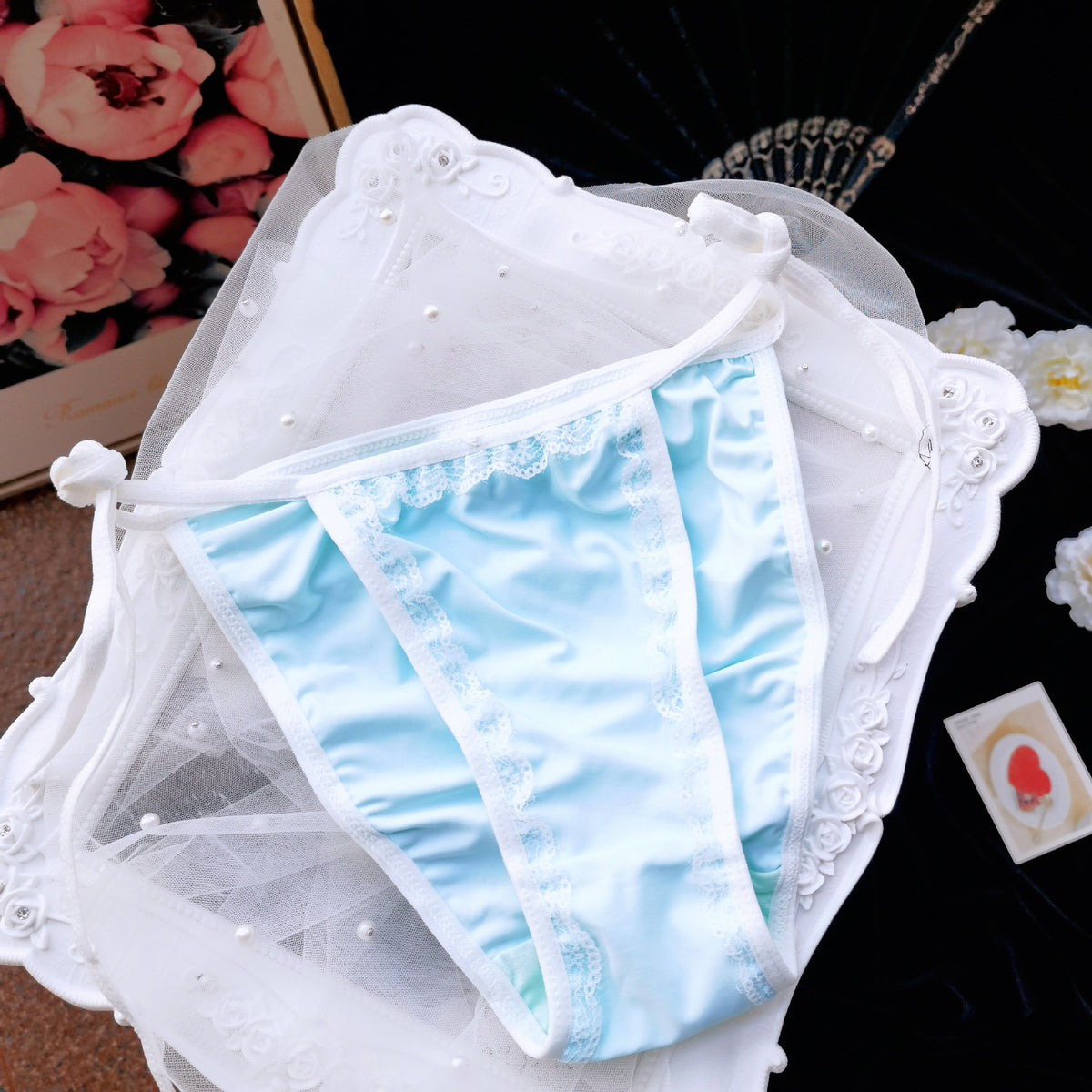 AZUKI Women's Lace-Trim Tie-Side Panties - Sky Blue