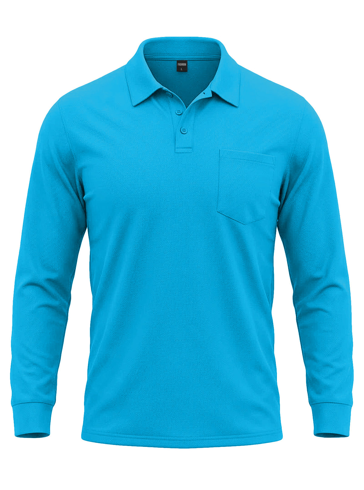 AZUKI turquoise blue long sleeve pocket polo, product color reference