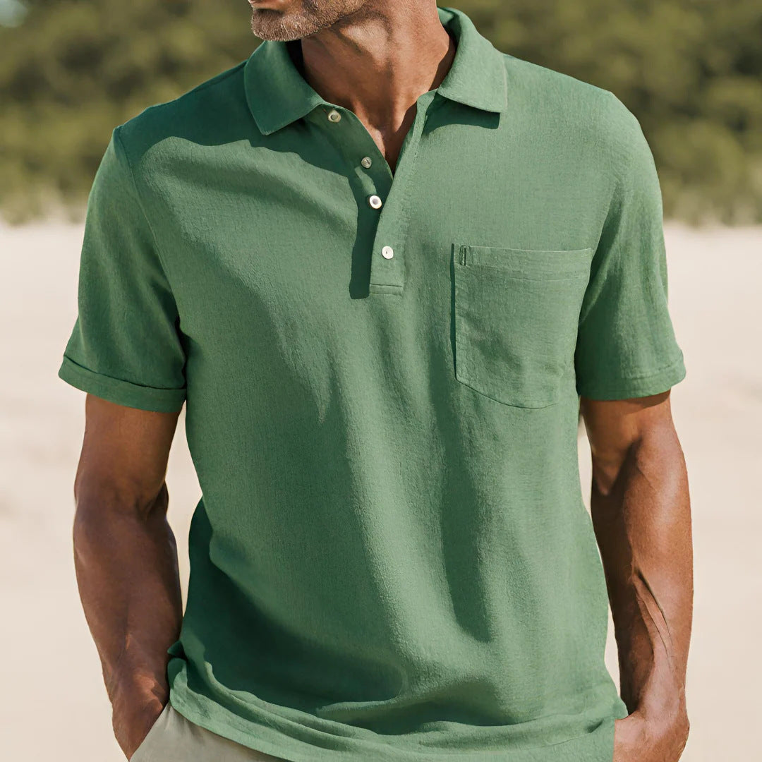 AZUKI Men's Short Sleeve Button-Placket Pocket Polo Shirt - DXP-6-Green