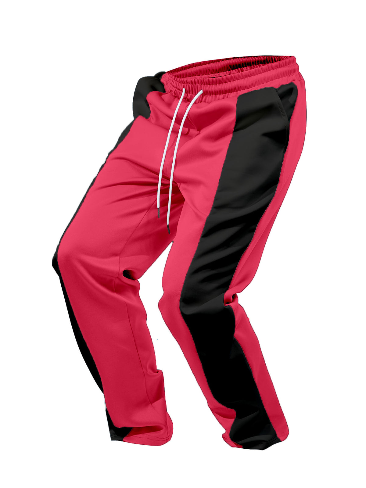 AZUKI red pants with black side panels, elastic waistband and white drawstring