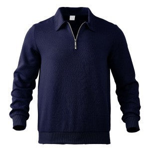 Navy textured quarter-zip collared pullover product view