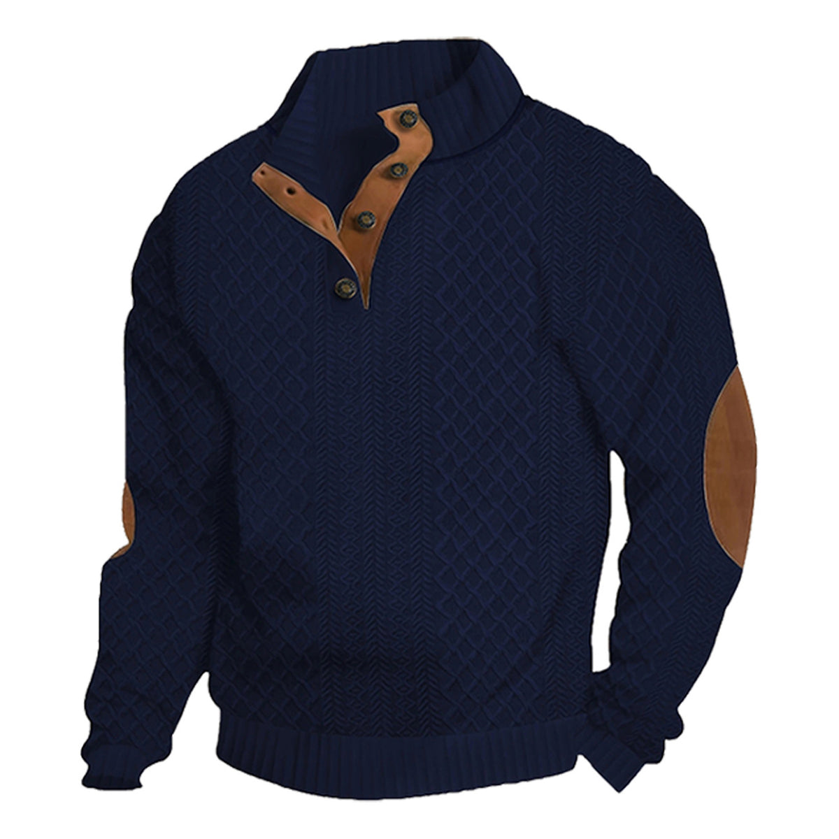 AZUKI Navy Blue four-button jacquard pullover, original product color view