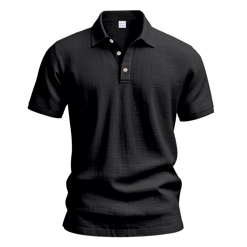 AZUKI black linen-blend short sleeve polo, product front view