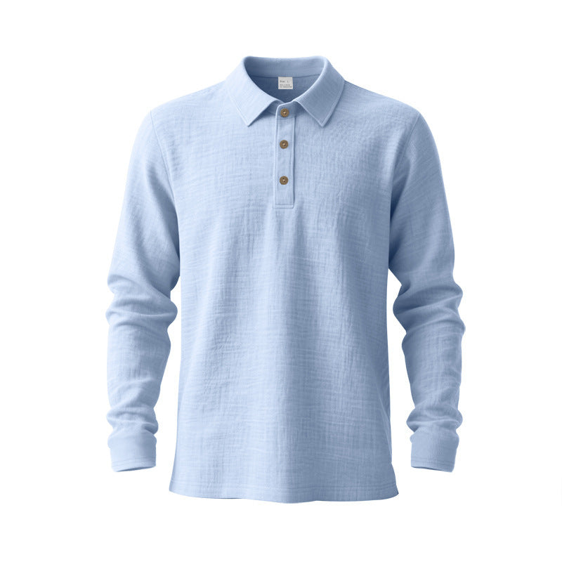 Light Blue linen-blend long-sleeve polo shirt product view