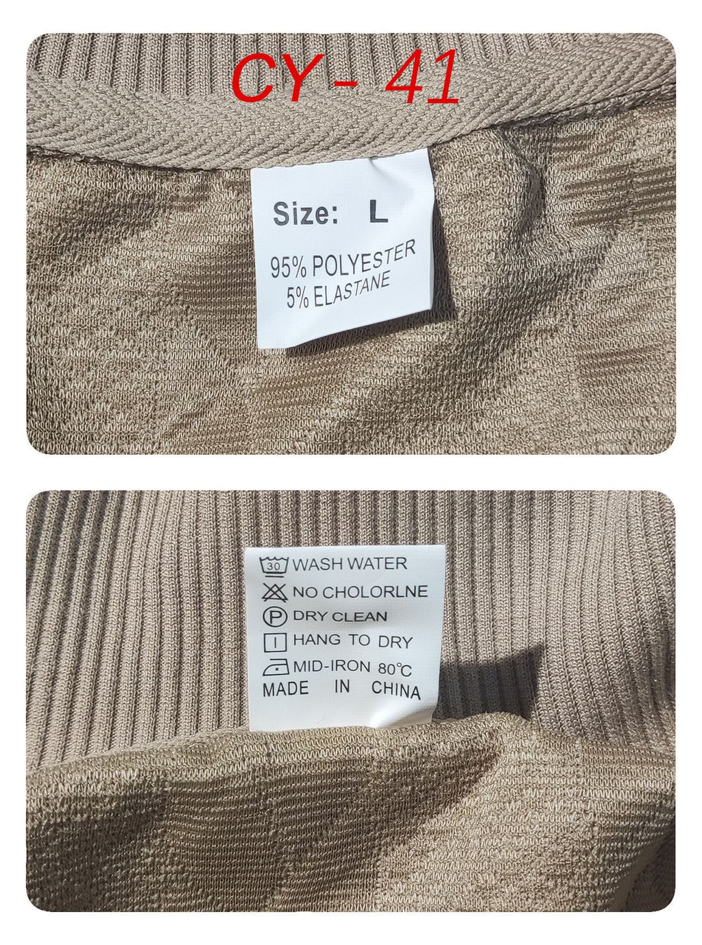 AZUKI original garment label showing 95% polyester and 5% elastane