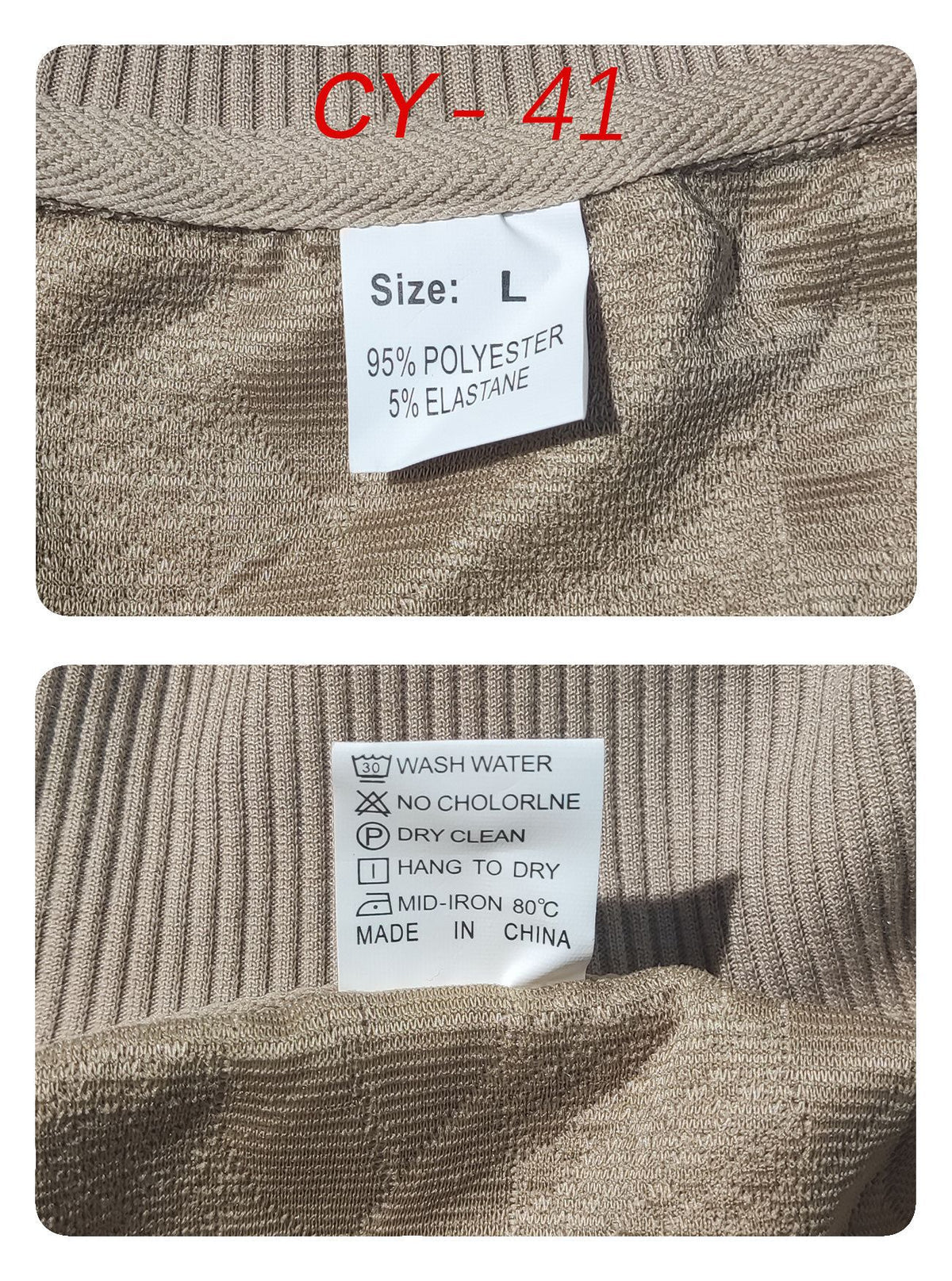 AZUKI original garment label showing 95% polyester and 5% elastane