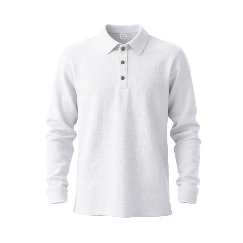 White linen-blend long-sleeve polo shirt product view