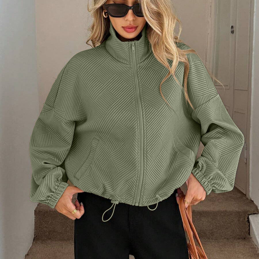 AZUKI Women's Textured Stand-Collar Zip Jacket with Drawstring Hem product photo
