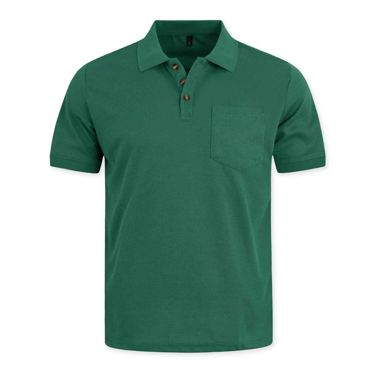 Green waffle pocket polo, original front product photo